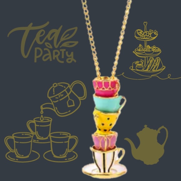 Miniature Whimsical Mini Tea Cups Crafted into a Long Necklace - Unique Patterns - Picture 2 of 6